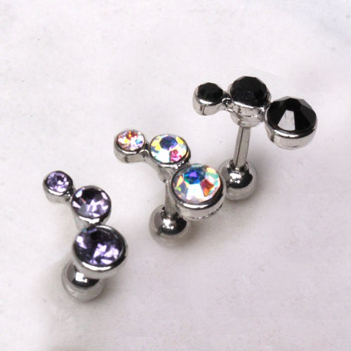 316L Surgical Steel Triple Round CZ Cartilage Earring